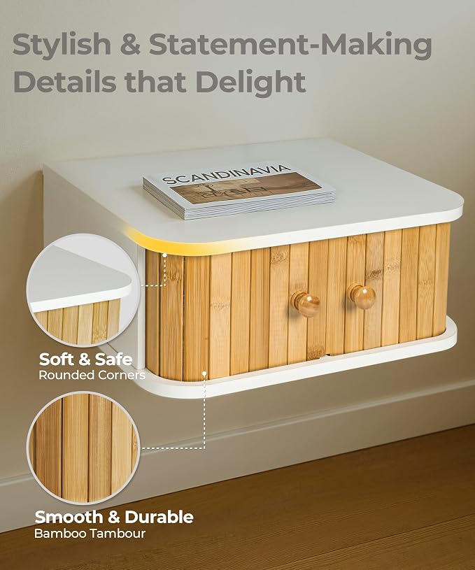 SUMGAR Floating Nightstand White Bedside Table Wall Mounted - Image 2