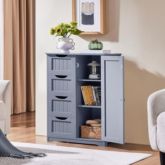 Yaheetech Large Bathroom Storage Cabinet, Freestanding Floor Cabinet - Image 9