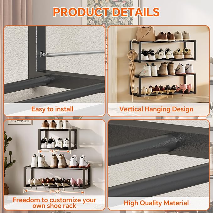 Homeiju Hanging Shoe Organizer, 2 Pack Wall Mounted Shoe Rack Holds 12 Pairs - Image 7