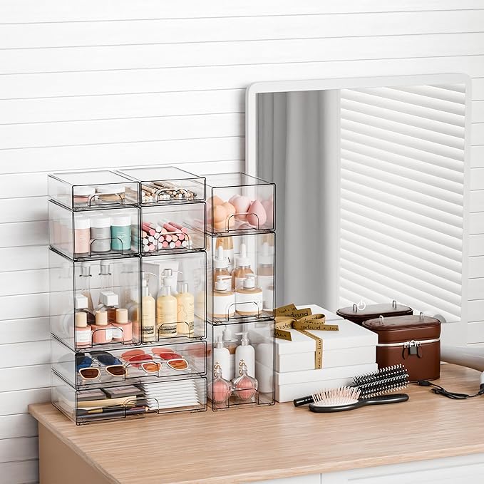 Yieach 4 Pack Clear Stackable Storage Drawers, 4.4'' Tall Acrylic Drawer - Image 2