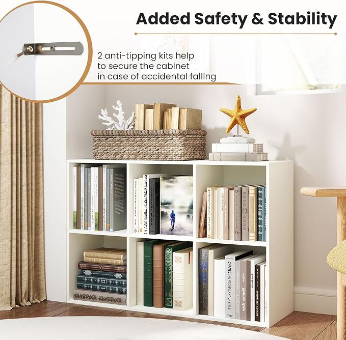 Giantex 6-Cube Bookcase, 3-Tier Cubby Bookshelf, Horizontal Vertical Display - Image 5