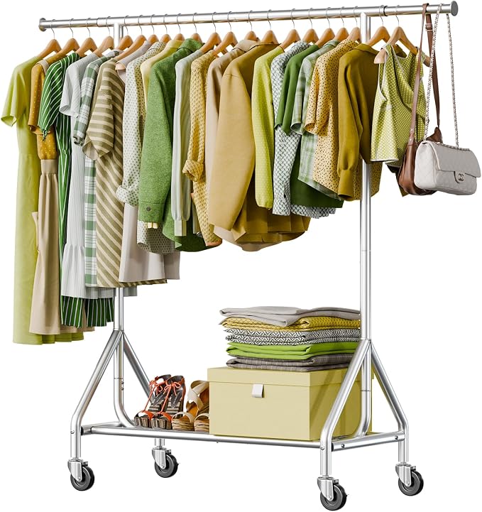 Clothes Rack Load 450 LBS, Heavy Duty Garment Rack, Standing Rolling Metal by Holiwei