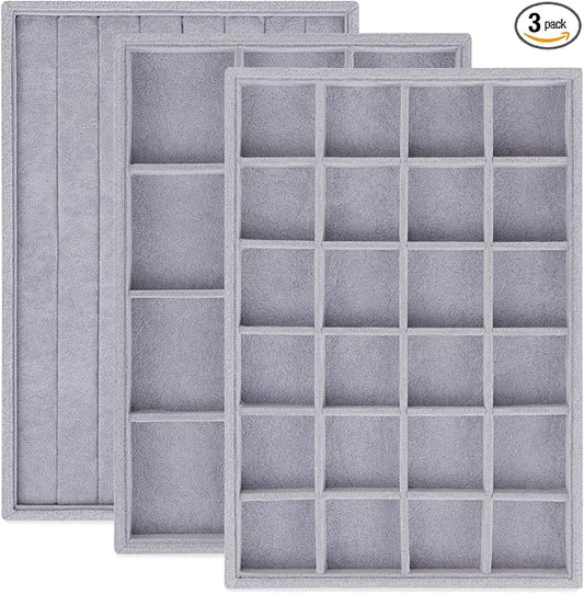 Rocutus Jewelry Trays, 3 Pack Stackable Velvet Jewelry Organizer Tray Drawer by Rocutus