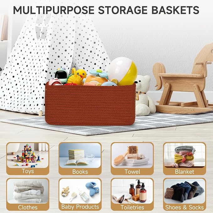 3-Pack Storage Baskets for Organizing | Woven Shelf Toy Basket | Rope Baskets - Image 6