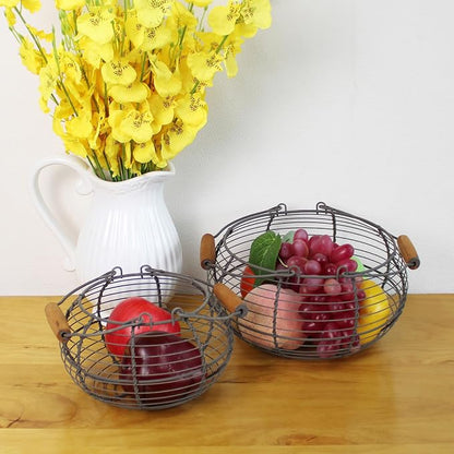 CVHOMEDECO. Round Wire Egg Baskets Rustic Fruit Baskets - Image 4