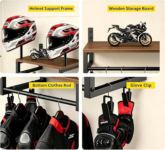 Motorcycle Helmet Holder Wall Mount, Motorcycle Gear Rack - Image 6