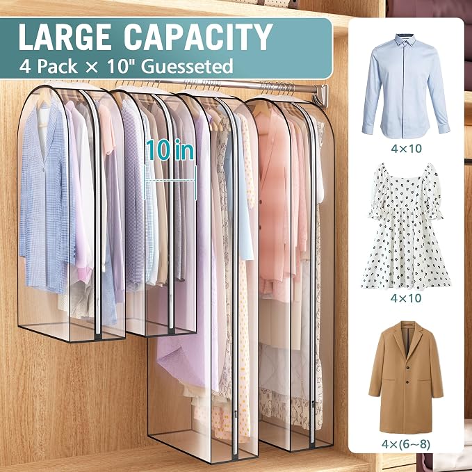 Liuoud Clear Garment Bag for Hanging Clothes 10” Gusseted, 40&60” Suit Bags for - Image 2