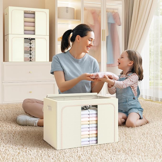 Clothes Storage Bins with Metal Frame, Foldable Clothes Organizers Storage - Image 8