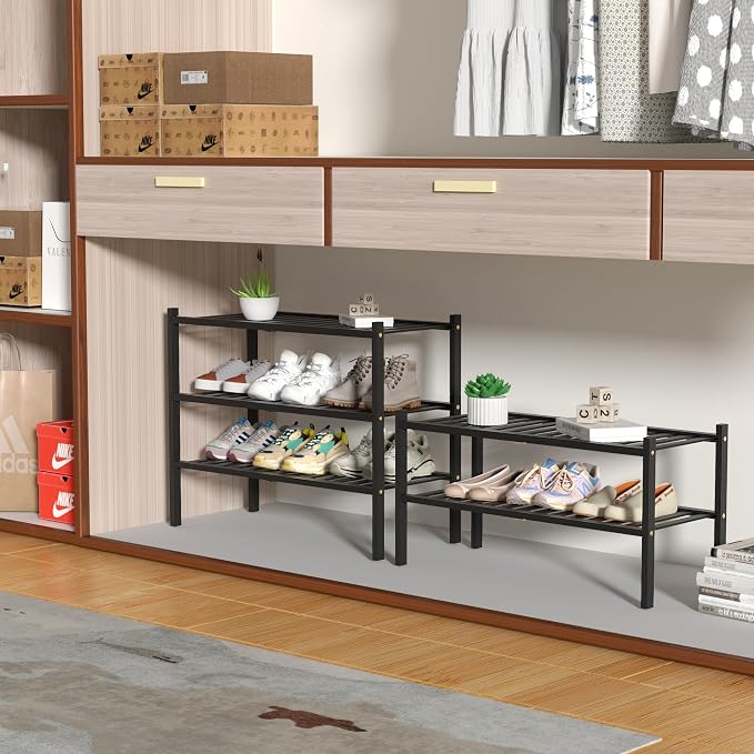 3 Tier Bamboo Shoe Rack for Closet Free Standing Wood Shoe Shelf Storage - Image 4