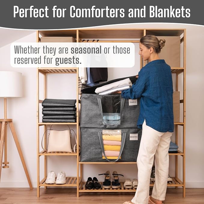 VENO 4 Pack Heavy Duty Moving Bags, Clothes and Comforter Storage Bags - Image 2