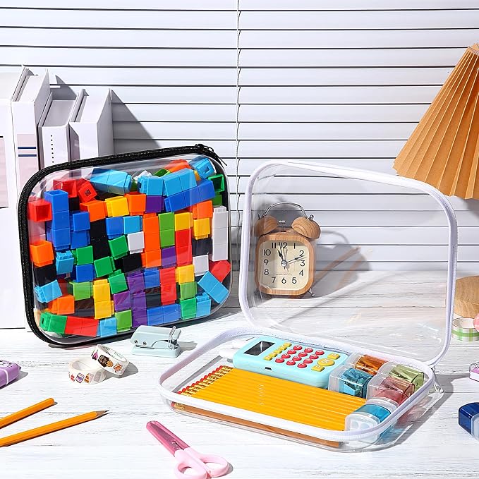 Hoolerry 4 Pcs Hard Clear Zipper Case Makeup Bags Plastic Pencil Pouch - Image 7