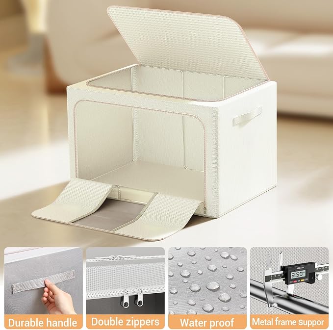 Clothes Storage Bins with Metal Frame, Foldable Clothes Organizers Storage - Image 6