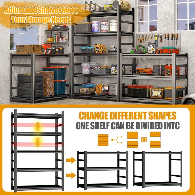 Storage Shelves, Garage Metal Shelving Unit, Adjustable, Double-Layer Column - Image 9