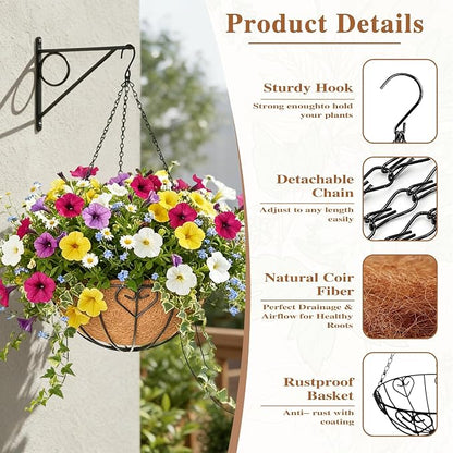 4 Pack Hanging Planter for Outdoor Plants 14 inch Metal Hanging Flower Basket - Image 4