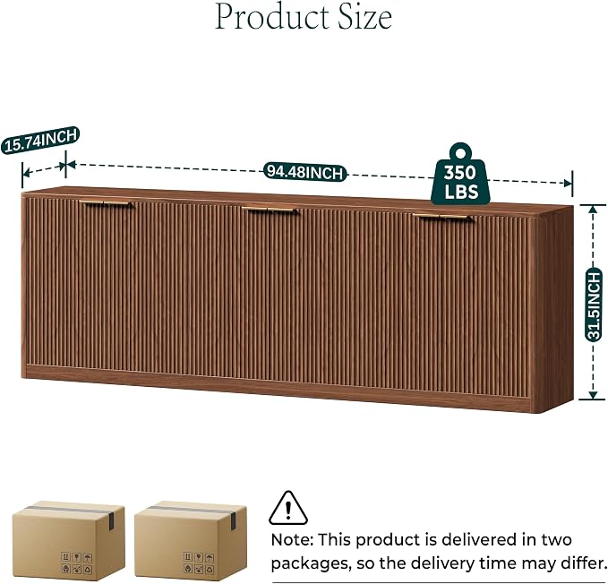 Evermagin 94.5" Fluted Walnut Buffet Cabinet - Image 2