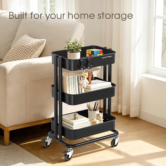 3 Tier Rolling Cart Metal Utility Cart - Image 3