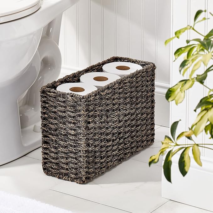 mDesign Rustic Farmhouse Woven Seagrass Toilet Paper Holder Basket - Image 2