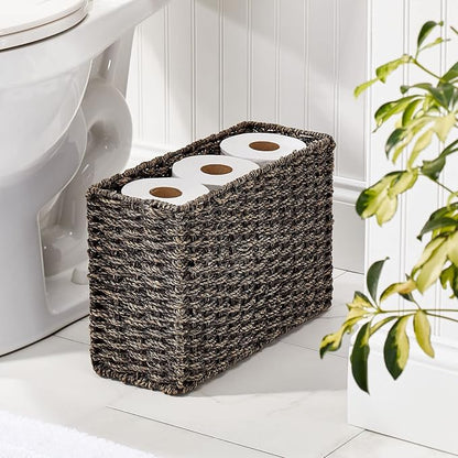 mDesign Rustic Farmhouse Woven Seagrass Toilet Paper Holder Basket - Image 2