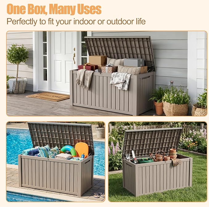 230 Gallon Outdoor Storage Box, Large Resin Deck Box, Waterproof Lockable - Image 4