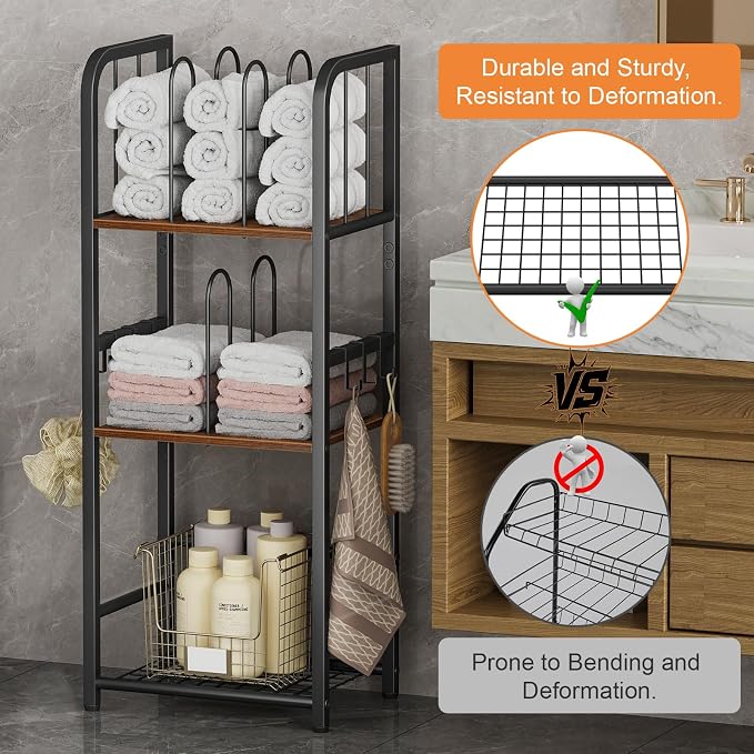 Snughome Towel Rack Free Standing 3-Tier M-Shaped Detachable Dividers, Metal - Image 3