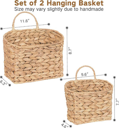 iEGrow Set of 2 Hanging Basket, Wicker Wall Basket Natural Water Hyacinth - Image 4