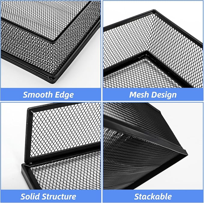 2 Pack Wire Mesh Letter Trays 12.8"x10"x2.9", Stackable Paper Tray Organizer - Image 3