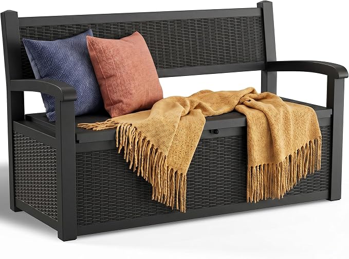 Storage Bench Outdoor Deck Box, 100 Gallon Waterproof & UV Resistant Lockable by ATMELT
