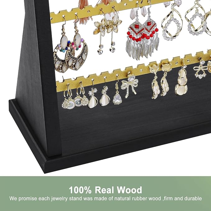 Poyilooo Earring Organizer Stand, Rustic Wood Earring Holder Rack, 5 Layer - Image 2