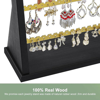 Poyilooo Earring Organizer Stand, Rustic Wood Earring Holder Rack, 5 Layer - Image 2