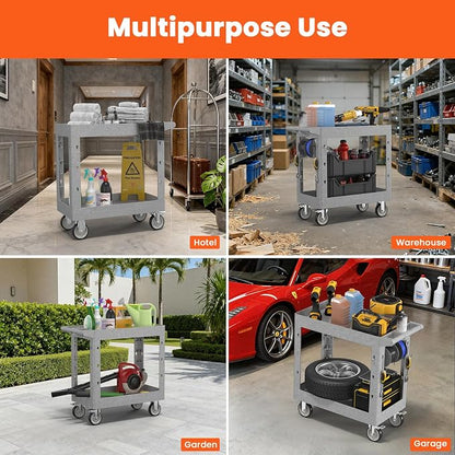2 Tier Plastic Rolling Utility Cart on Wheels, Heavy Duty Tool Cart - Image 8