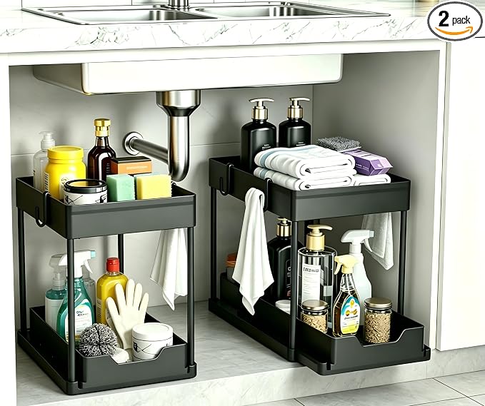 DEKAVA Under Sink Organizer 2 Pack, Bathroom Cabinet Organizer, 2 Tier Sliding by DEKAVA