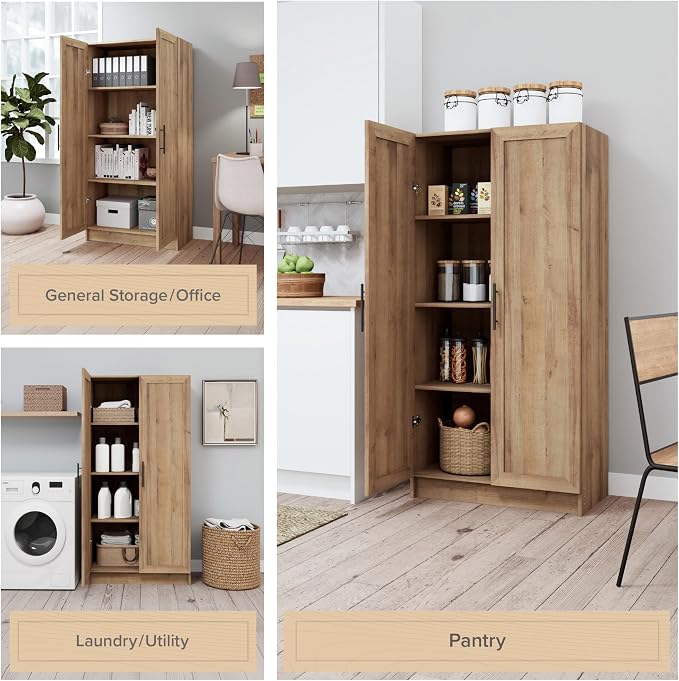 Prepac Natural Oak Elite 65" Tall Accent Kitchen Pantry Cabinet, Craft or - Image 6