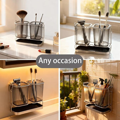2-Pack Grey Toothbrush Holders, Wall Mounted or Countertop Toothbrush Holders - Image 5