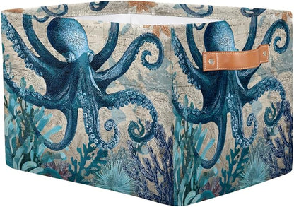 Pardick Octopus Sea Retro Basket Storage Bins Large Fabric Toys Storage Cube Box - Image 2