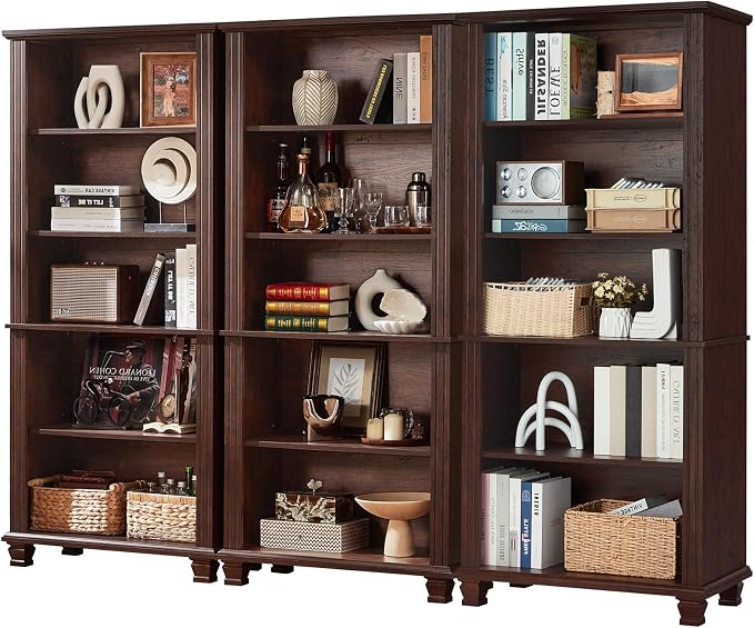 70" Tall Walnut Bookshelf, 5 Tier Wooden Book Shelf by SAVORLIFEFurniture
