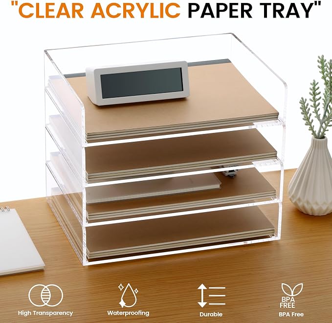Acrylic Paper Tray, 4 Tier Paper Organizer - Image 2