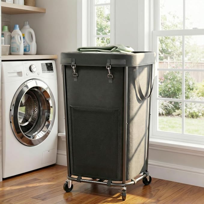 Laundry Basket with Wheels Rolling Laundry Basket, Removable Laundry Bag Design by Unknown