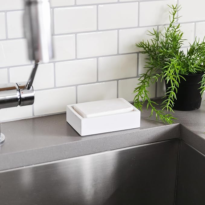 Matte White Square Soap Dish for Bathrooms and Kitchens - Image 7