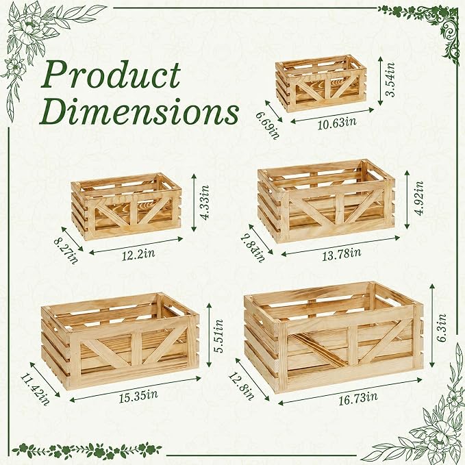 5 Pcs Wooden Crates for Display, Nesting Wood Crate for Storage, 5 Size | - Image 2