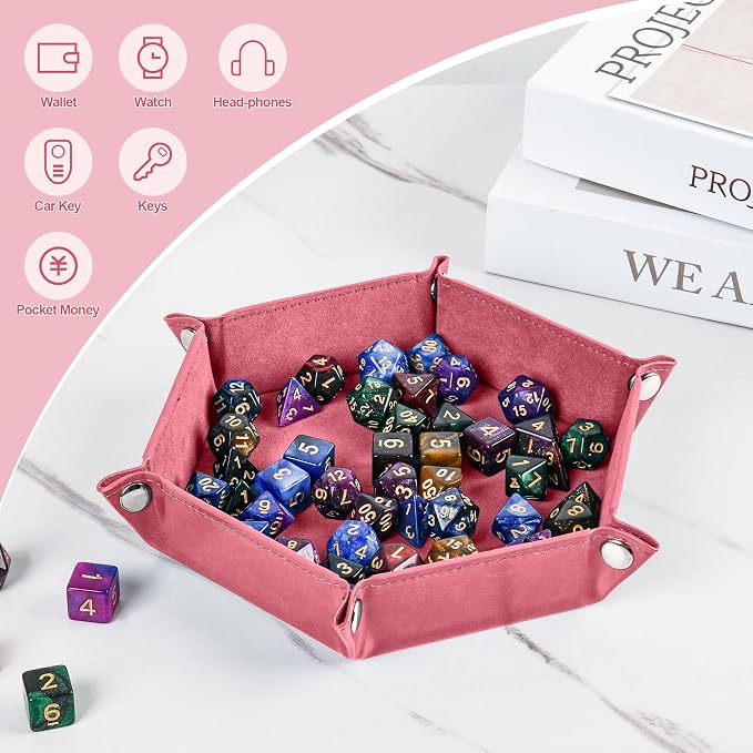 Foldable Hexagonal Dice Tray Desktop Storage Organizer PU Leather & Velvet - Image 4