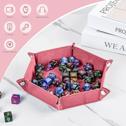 Foldable Hexagonal Dice Tray Desktop Storage Organizer PU Leather & Velvet - Image 4