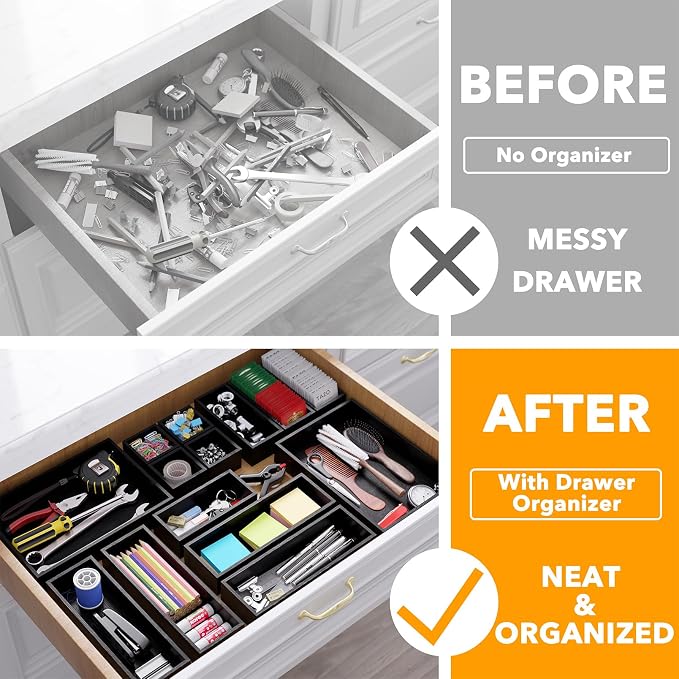SpaceAid 14-Piece Bamboo Drawer Organizer Storage Boxes Set, Wood Tray Junk - Image 2