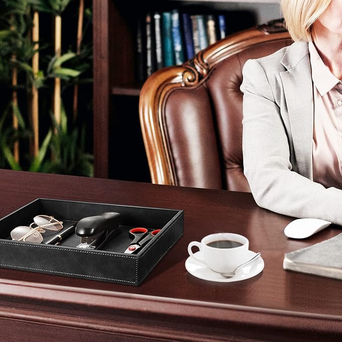 SITHON Valet Tray Desk Organizer, PU Leather Catchall Bedside Vanity Tray - Image 3