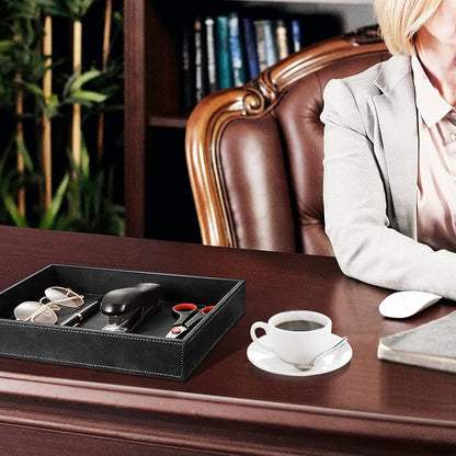 SITHON Valet Tray Desk Organizer, PU Leather Catchall Bedside Vanity Tray - Image 3