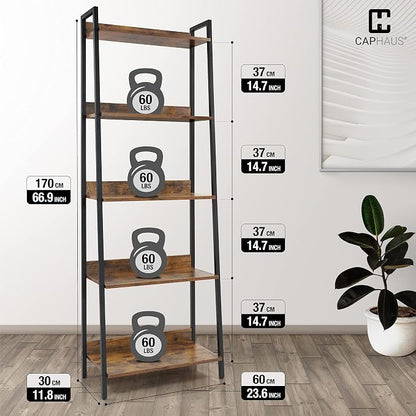 CAPHAUS 5 Tier Ladder Bookshelf, 24 Inch Width Free Standing Shelf, Bookcase - Image 3