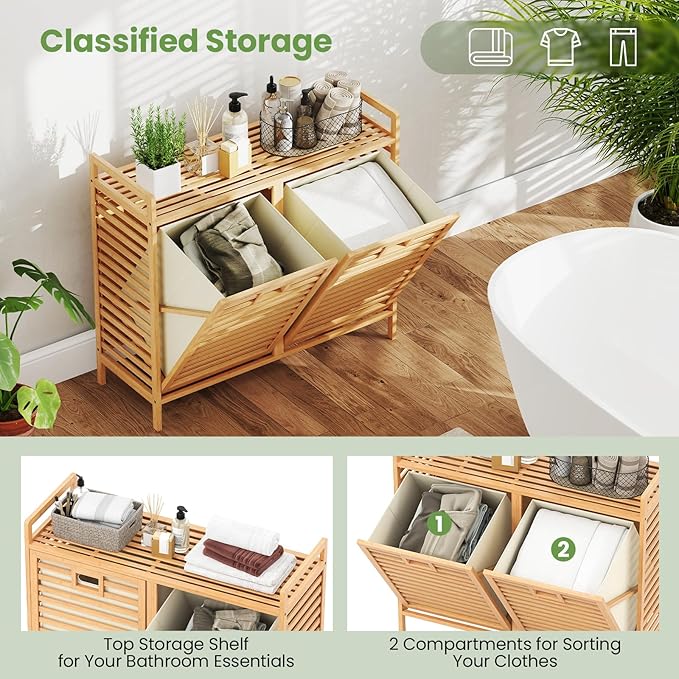 Giantex Tilt Out Laundry Hamper, 20 Gal Bamboo Laundry Storage Cabinet - Image 5