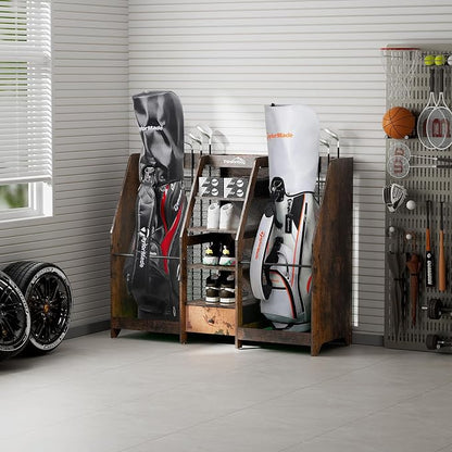 Golf Bag Storage Organizer for Garage, Premium Wooden 2 Golf Bags Rack - Image 9