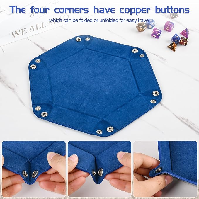 Foldable Hexagonal Dice Tray Desktop Storage Organizer PU Leather & Velvet - Image 3