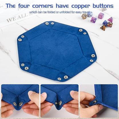 Foldable Hexagonal Dice Tray Desktop Storage Organizer PU Leather & Velvet - Image 3