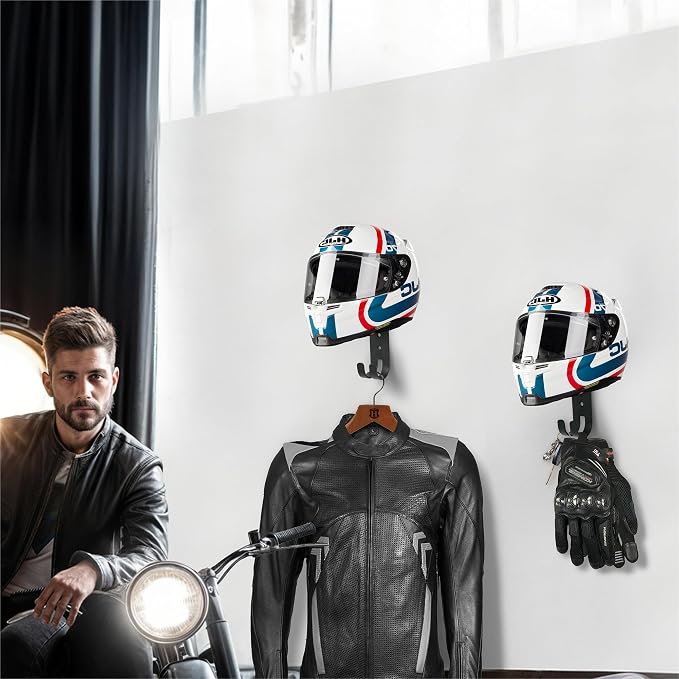 2-Pack Helmet Holder Wall Mount, Helmet Hanger, Motorcycle Gear Rack - Image 7